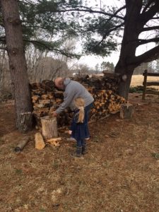 Chopping wood.