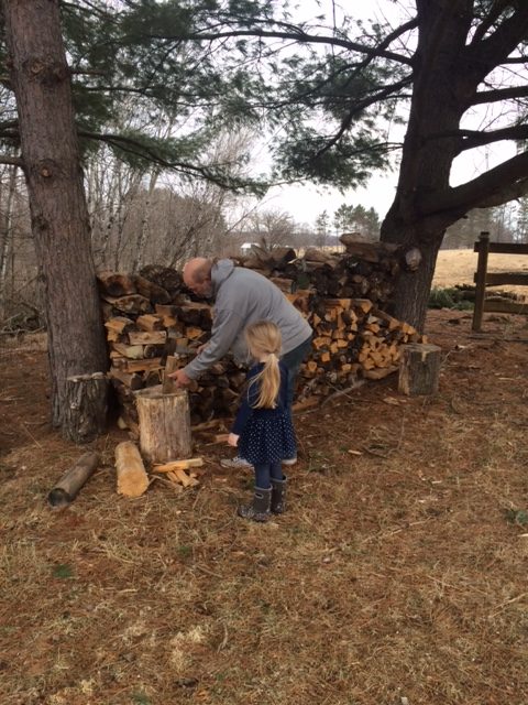 Chopping wood.