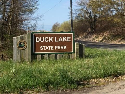 Duck Lake State Park Michigan entrance sign.