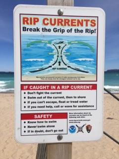 Rip Currents warning sign.