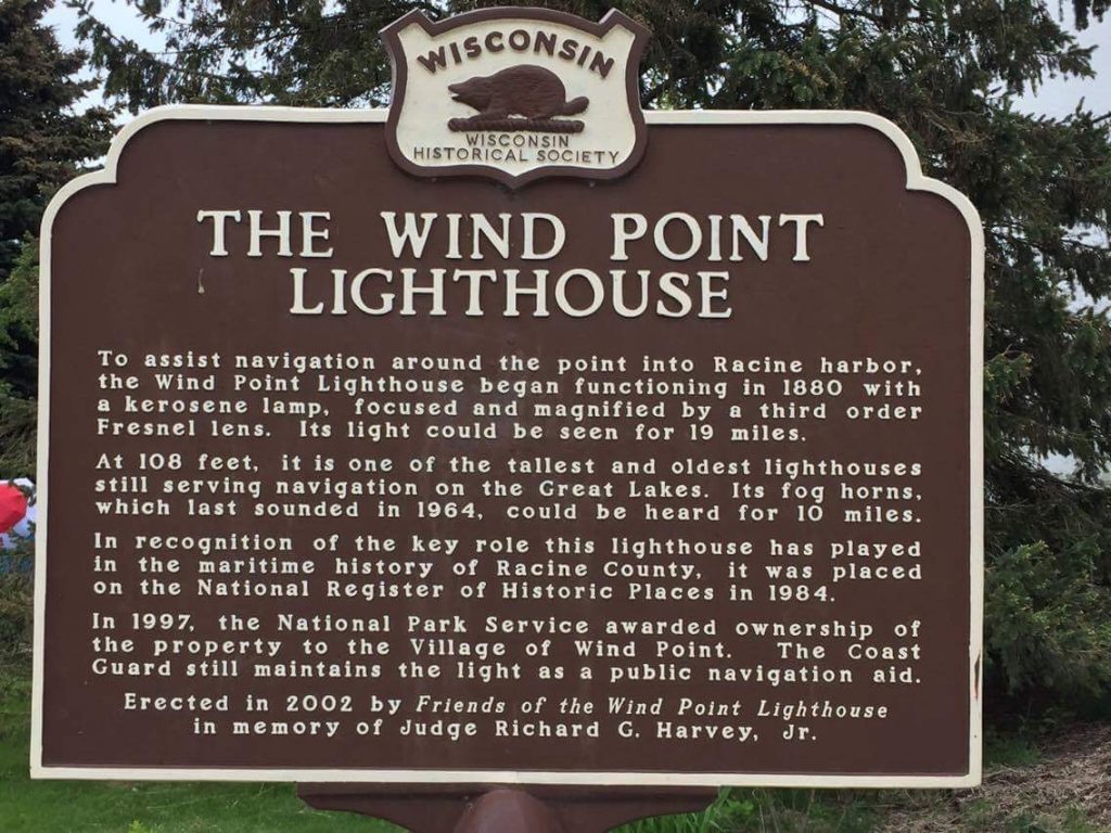The Wind Point Lighthouse sign.