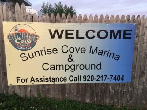 Welcome to Sunrise Cove Marina & Campground sign.