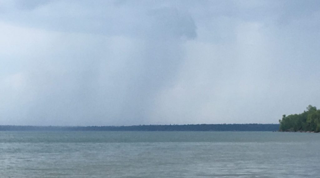 Rain on the way over Lake Superior near Meyers Beach, Wisconsin.