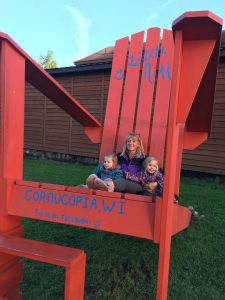 A big red chair in Cornucopia, Wisconsin.