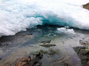 Ice and rocks in shore of Lake Superior.